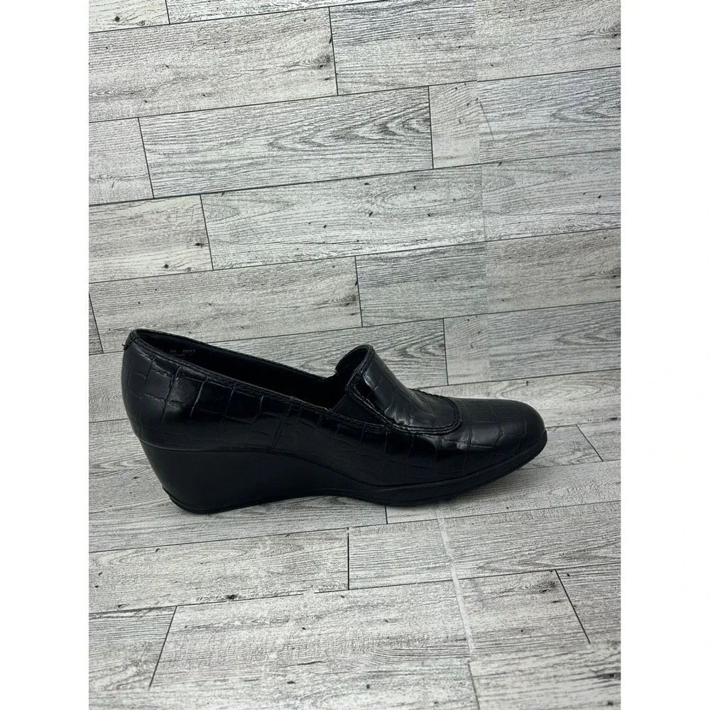 Clarks Bendables Black Croc Embossed Wedge Loafers‎ 67091 Women Size 9M